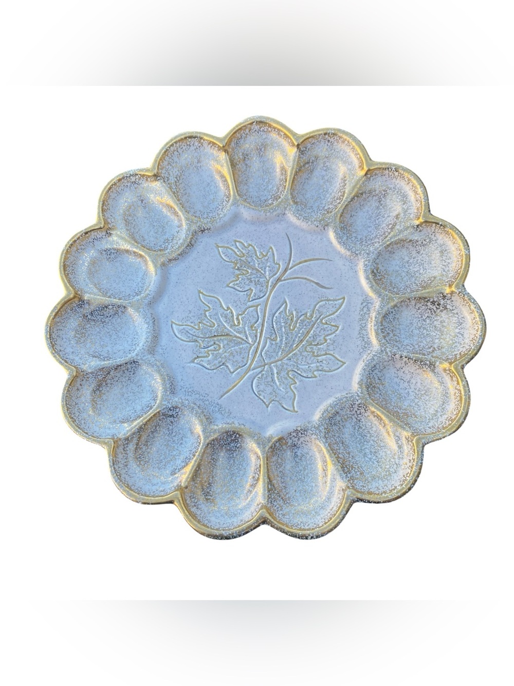 Vtg California Pottery Originals Deviled Egg Platter Cream W/ Gold Speckles